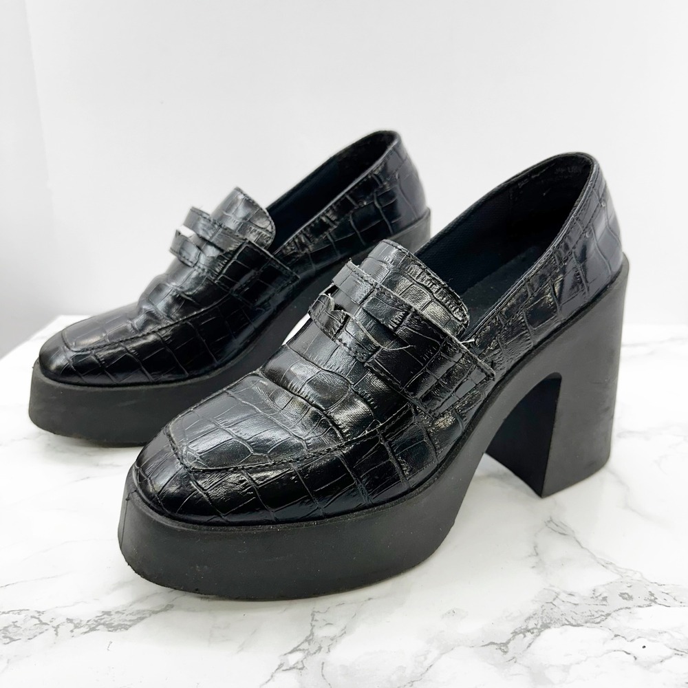 ASOS Design Signature Platform Heeled Loafer Black Croc‎ Size 8 - Picture 2 of 8